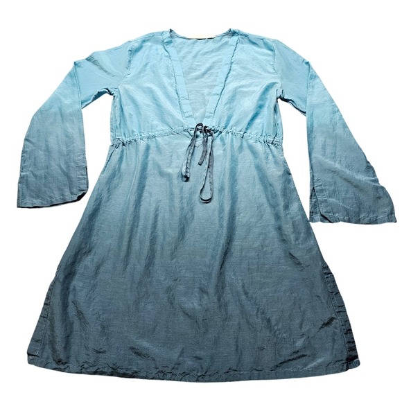 Athleta Other - Athleta Cotton Silk Tunic Dress Womens Medium Blue Ombre V-Neck Tie Waist